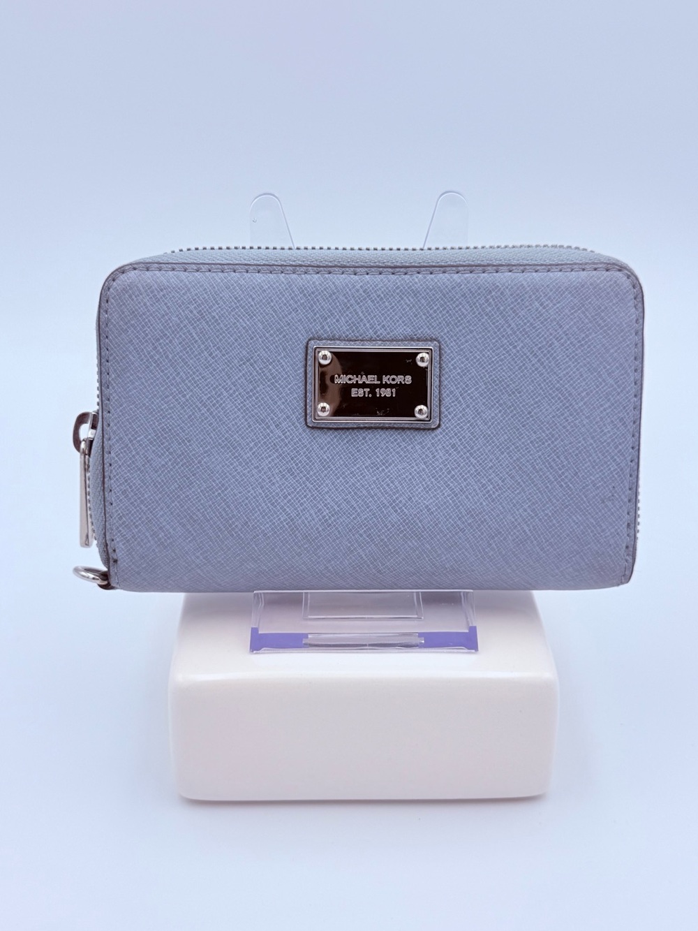 Michael Kors Light Blue Saffiano Leather Zip Wallet